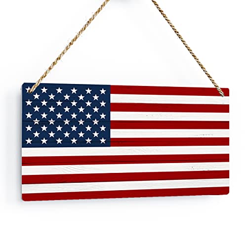 Rustic American Flag Wood Hanging Sign Farmhouse Patriotism Artwork Decor Patriotism American Wooden Plaque Sign Wall Art Decor Signs Summer Home Office Decoration 12x6 Inches