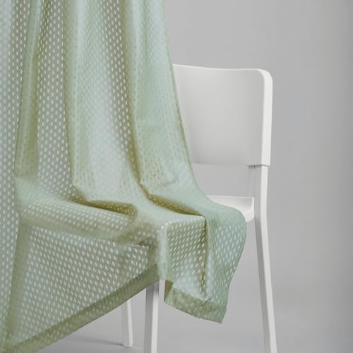 Image of haus & kinder Jacquard Sheer Window Curtains 5 Feet Long Pack of 2 Window Curtains, 5 Feet Curtains for Window, (Abstract Geometric Design, Sage Ripple Ice Blue, 114x152cm)