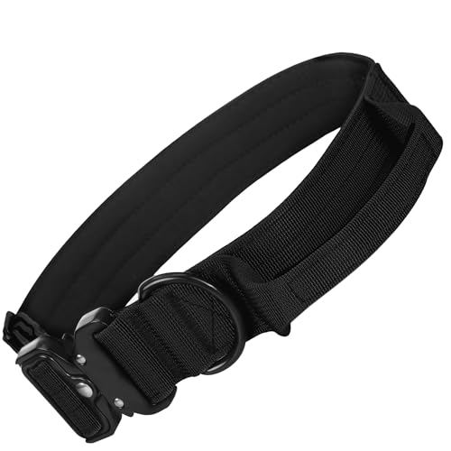 Image of Wooflix Metal Dog Collar for Training and Walks | Nylon Collar with Tactical Metal Buckle and D-Ring for Medium and Large Dogs | Dog Collar for Heavy Breed Dogs (Black T2, Large)