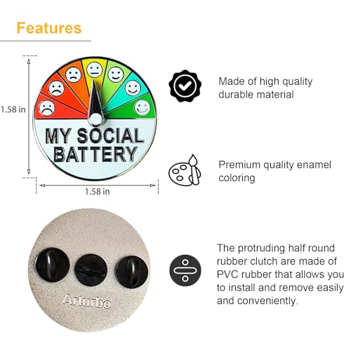 Arturbo Fun My Social Battery Slider Pin,Cool Creative Introvert Enamel Lapel Pin Emotional Mood Metal Badges for Clothes Bags Backpacks Hats Gifts Decoration by Arturbo - Used condition - Image 3