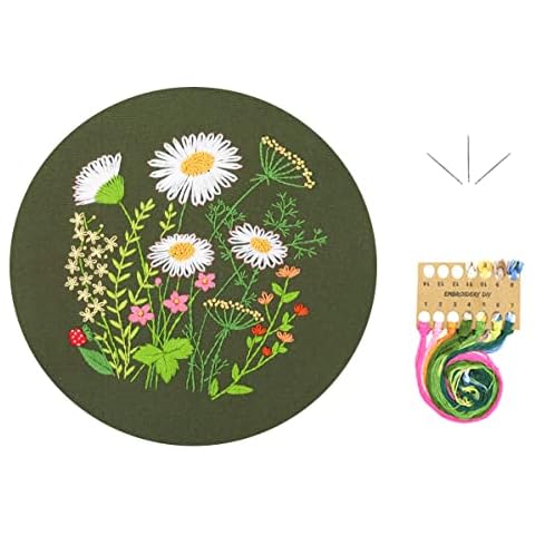 IZEERA Embroidery Set for Cross Stitching Embroidery Kits - DIY Embroidery Starter kit for Adults Beginners - Stamped Floral Pattern with Instructions, Threads and Needles for Crewel Sewing Craft Kit Cover