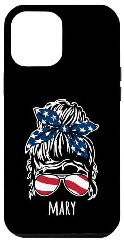 Custodia per iPhone 14 Plus Mary Messy Hair Chignon con USA Ribbon Occhiali da sole Designs