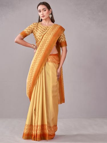 Image of Satrani Women's Silk Printed Saree with Unstitched Blouse Piece