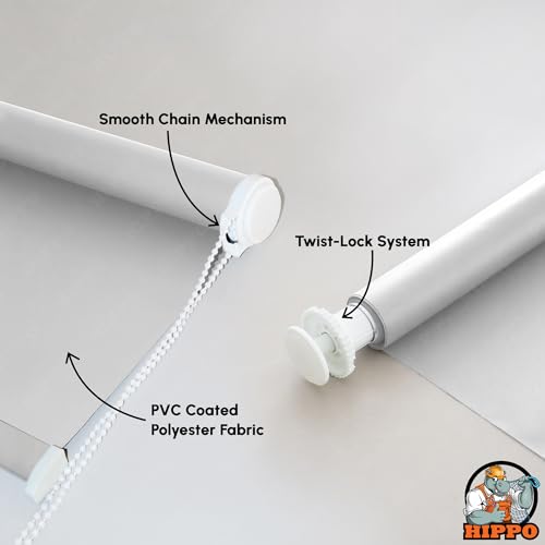 Image of HIPPO No Drill Blackout Blinds for Windows | No Tools, Light & Heat Blocking Blinds, UV Protection, Smooth Chain, Inside Mount, Ideal for Sun Exposed Areas (Milk-White, 4FTX5FT)