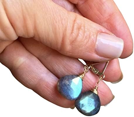 Natural Rainbow Labradorite 14k Gold Leverbacks Earrings