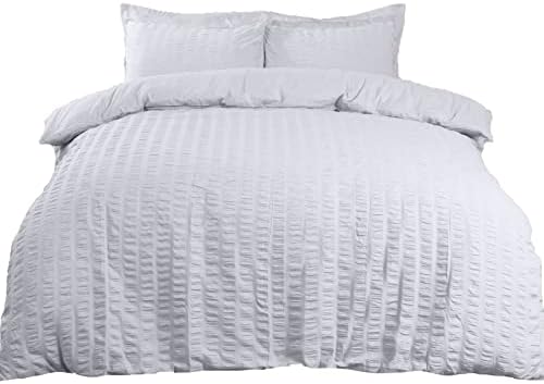 Highams Seersucker Duvet Cover with Pillow Case Bedding Set, Charcoal Dark Grey - Superking
