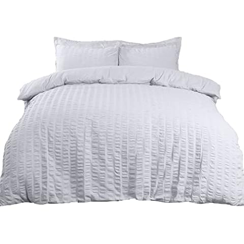 Highams Luxury White Seersucker Bedding Set Cover