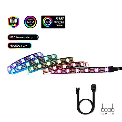 Preisvergleich Produktbild YSNMM Led Strip Light RGB 5V Adressierbar Ws2812B Strip Pc Gehäuse Motherboard 3 Pin Header Für Asus Aura Sync, Msi Mystic Light Sync