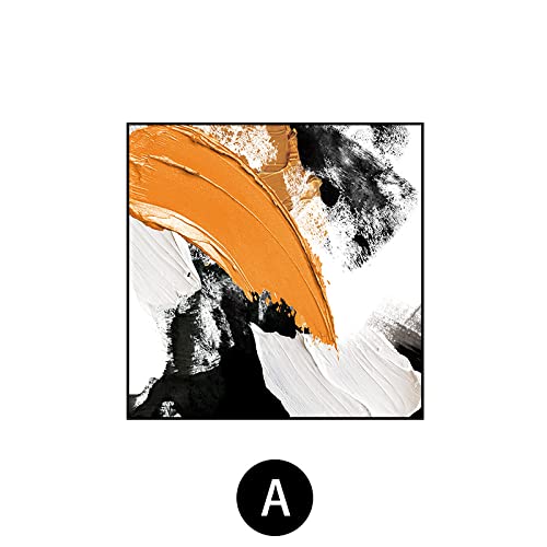 Grand tableau salon moderne abstrait orange et noir texture