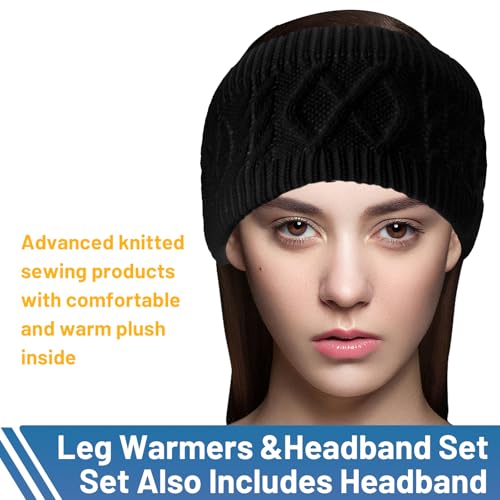 Image of TUYUU Zipper Leg Warmers and Headband Set, Fleece Lined Knit Legwarmers for Figure Skating, Ice Skating, Dance & Hockey