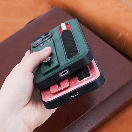 Coque iPhone 13 Pro mince anti-chute robuste verte avec dragonne givrée ajustée de protection - 5