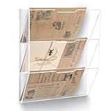 Chunful 3 Tier Mail Sorter Wall Letter Holder Clear Acrylic Wall Mounted Mail Organizer Hanging File Envelope Pocket Plastic Mount Document Holder for Home Office Entryway