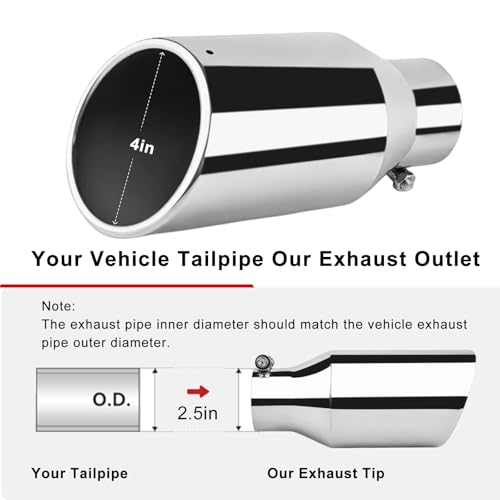Image of 2.5 Inch Inlet Exhaust Tip, 4 inch Outlet 9 inch Length Stainless Steel