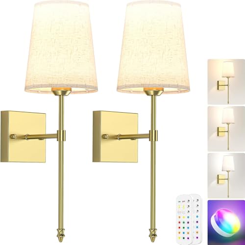 LABOREDUCER Lampada da parete a LED per interni, senza fili, con batteria, 2 pezzi, con telecomando, batteria ricaricabile da 5000 mAh, con RGB dimmerabile e 3 temperature di colore, vintage, retro