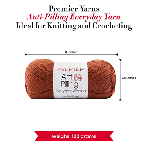 Premier Anti-Pilling Everyday Worsted Yarn, Machine Washable, Soft Acrylic, Color 100-61 Rust