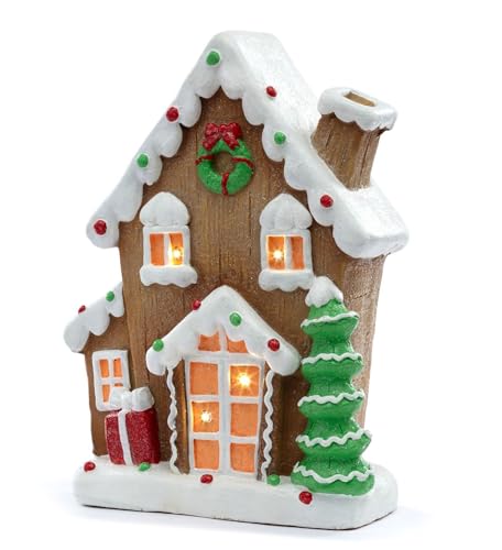 Napco 13 inch LED Illuminated Christmas Gingerbread House Figurine Sweet & Festive Candy Inspired Holiday Decor