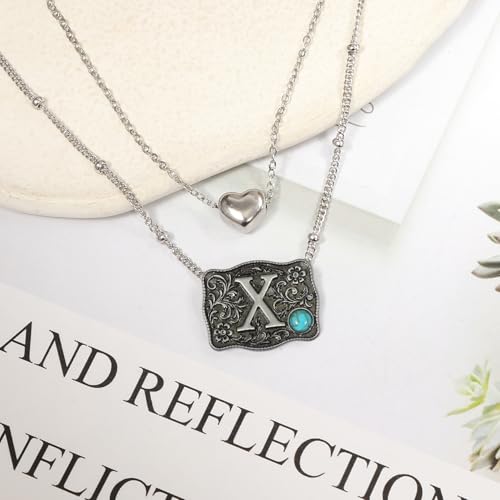 Image of Belt Buckle Bracelet Initial Letter A-Z Bracelets Western Cow Tag Bracelet Belt Buckle Necklace Western Style Initial Letter Pendant Necklace