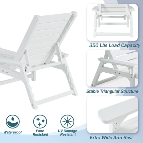 Acuel Chaise Lounge, Poly Lumber, Outdoor Lounge Chair With Adjustable Backrest, Sturdy Weather Resistant Waterproof Fade Proof, For Poolside Patio Garden(White, 4 Pcs) #TOP4