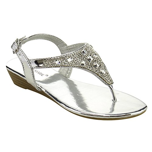 ANNE MARIE Serena-15K Girl's Toddler Glitter Rhinestone T-Strap Thong Wedge Sandals