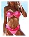 Produktbild MADONG Einfarbig Bikini-Badeanzug-Mesh Pailletten Bogen-Bügelfrau Zu (Color : 6031Pink, Size : M)
