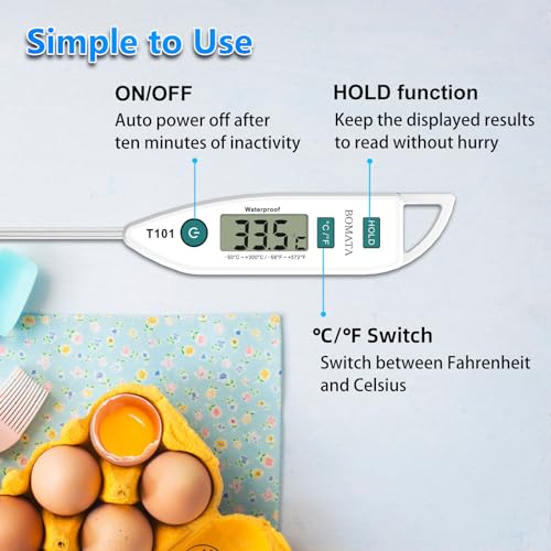 BOMATA Waterproof IPX7 Thermometer for Water, Liquid, Candle and Cooking. Instant Read Food Thermometer with Long Probe for Cooking, BBQ! T101 White… - Image 6