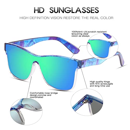 Dubery Fashion Polarized Sunglasses For Women Men 100% Uv Protection Trendy Siamese Lens Shades D8030,Blue/Green #TOP5