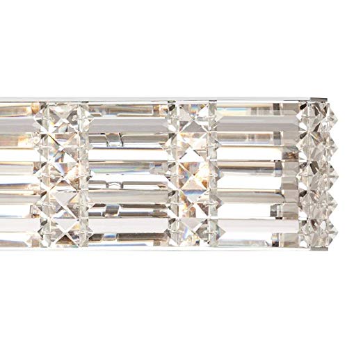Possini Euro Design Vivienne Modern Wall Light Chrome Silver Metal Hardwired 24 1/2" Wide Light Bar Fixture Mounted Clear Crystal Accents For Bathroom Vanity Mirror House Home Hallway Room Decor #TOP2