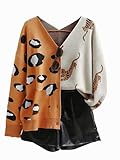 DERAX Women's Oversized Leopard Tiger Print Cardigan Sweaters V Neck Long Sleeve Color Block Loose Fit Button Down Jacket orange tiger with pocket L