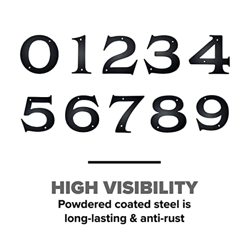 5” Powder Coated Steel Traditional House Number Direct Mount Rust Resistant Matte Black For House, Mailbox, Front Door, Business Address And Signage Usa Made #TOP1