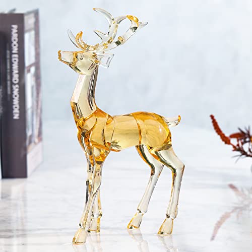 Darmomoon Acrylic Reindeer Deer Figurine Glass Collection Ornament Statue Animal Collectible Standing Christmas Decor Home Decor 7.2" L (Amber) #TOP2