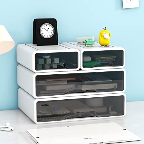 Nafenai Stackable Office Organizer With Drawers,Desk Storage Box With 4 Drawers,Plastic Desktop Stationery Supplies Organizers,Desktop Box For Office School Home #TOP6
