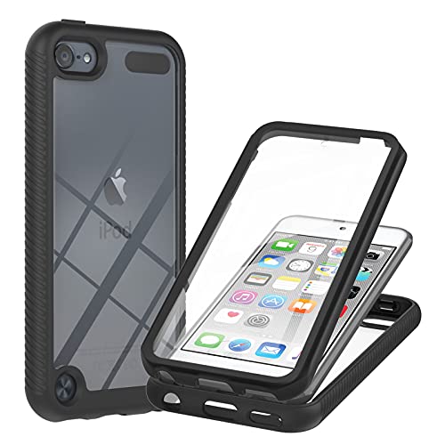XYX Case Compatible with iPod Touch, Clear Built-in Screen Protector Full Body Hybrid Heavy Duty Protection Case for iPod Touch 7th/6th/5th Gen, Black