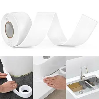 Easliffy Bath & Kitchen Caulk Tape Sealant Strip | PVC Self Adhesive Tub & Wall Sealing Tape | Waterproof Caulk Strip |Toilet Caulk Strip |Bathtub Caulk Tape | Alternative to Caulk | 1.5