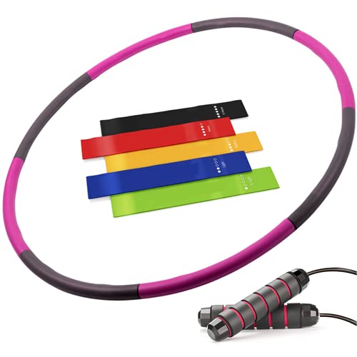 Weighted Hula Hoop | Weight Loss | Fitness | Balance | Resistance Band Kit | Hula Hoop Set | Core Strength | Calorie Burn | Cardio Health | Set | Jumping Rope | Resistance Bands