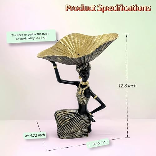 Estatua de Mujer Africana con Cuenco Negro y Dorado miniatura 3