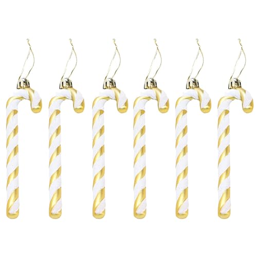 Festive Fix 6-Pack Unique Gold Glitter Candy Cane Christmas Decorations – Premium Plastic Candy Ornaments with Hanging Thread, Sparkling Holiday Decor for Parties & Festive Home Display