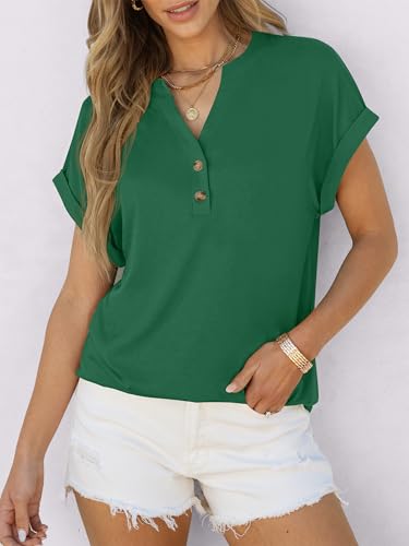 Image of ANRABESS Womens Short Sleeve Henley Tops V Neck Dressy Casual Blouses Summer Trendy Tee Shirts 2026 Vacation Fashion Clothes