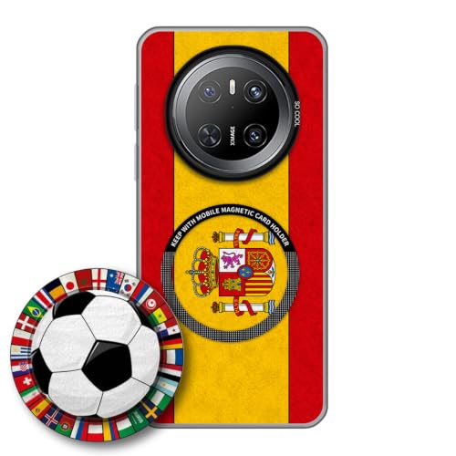 JGOYGYI Case for Huawei Mate70 with Magnetic Detachable Collapsible Grip Stand, Shockproof Silicone Bumper Cover, Spain Flag Football Design,Pattern 7