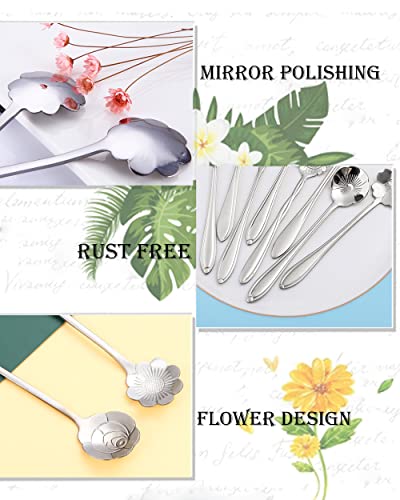9 Pcs Flower Spoon Coffee Teaspoon Set, ESRISE Stainless Steel Tea Spoon for Tea Party Decorations (Silver)