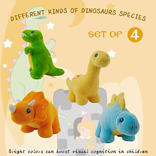 Yohaki 4 Pack Plush Dinosaur Stuffed Animal, 10'' Soft Cute Plushies Dinosaur Playsets, Washable Stuffed Animal Toys Prefect Gift For Kids Boys, Girls On Birthday Dinosaur Themed Party Decorations #TOP6
