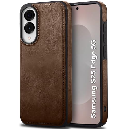 Image of TheGiftKart Genuine Leather Finish Back Cover Case for Samsung Galaxy S25 Edge 5G | Shockproof Design | Camera & Screen Protection | Stunning Minimalist Design Back Cover Case (Brown)