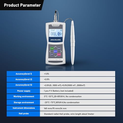 Image of GOYOJO Digital Gauss Meter (2400mT /24000Gs), High Accuracy Magnetic Field Tester for DC Magnet Measurement, Permanent Magnets, Motors, Speakers, and Industrial Applications, ±1% Accuracy