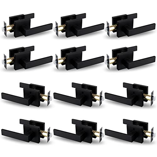 NEWBANG HARDWARE Passage or Closet Heavy Duty Handle Matte Black Door Lever in Square Plate Without Keys,USHTL01-BM-PS-12P