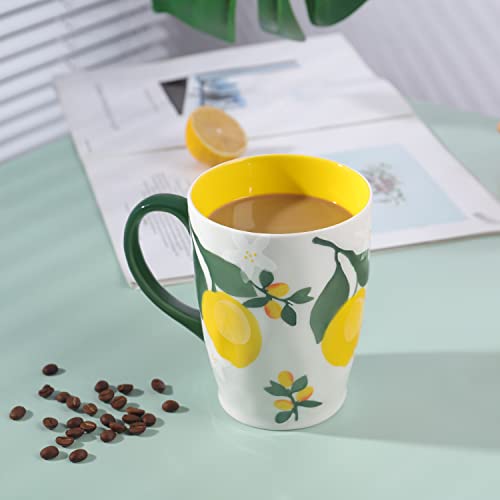 NymphFable Tazas para Cafe de Cerámica 20 oz tazas de Limón 100% Pintado a Mano Mejor Regalo - Imagen 3