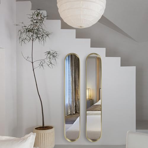 OUSHUAI Gold Full Length Oval Mirror,Narrow Capsule Long Mirrors with