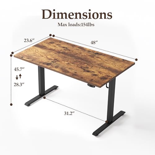 Klicelor Electric Standing Desk 48 Inch, Height Adjustable Desk for Home Office, Sit Stand Up Rising Computer Table with Memory Preset, Rustic Brown - Image 4