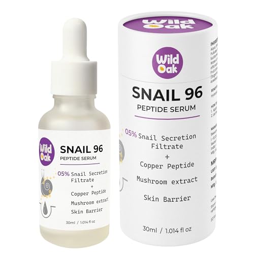 Image of WildOak Advanced Korean Snail Mucin 96 Peptide Face Serum | Powerful Skin Barrier, Anti-Aging & Wrinkles | 72 Hours Skin Hydration | Korean Skincare | Tremella Mushroom for Dewy Soft & Plump Skin | 30ml
