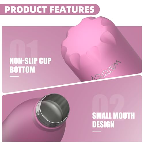 Image of WATERSY Stainless Steel water bottles,17oz /500ml Insulated Water Bottles,Gloss Pink metal water bottle Keeps Drink Cold and Hot,BPA Free kids water bottles for School,Gym,Travel,Sports