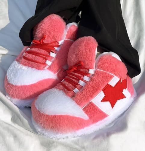Image of CUTEGAL Sneaker Slippers Star Fluffy Shoes Memory Foam One Size Indoor Comfy and Trendy for Men Unisex Home Pantuflas