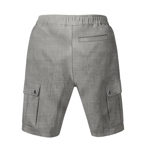 Men's Elastic Waist Comfort Outdoor Cargo Short Casual Cotton Linen Beach Shorts Drawstring Solid Work Summer Shorts (Grey,X-Large)3